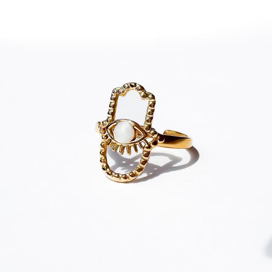 Gold-Plated Titanium White Ring with White Stones
