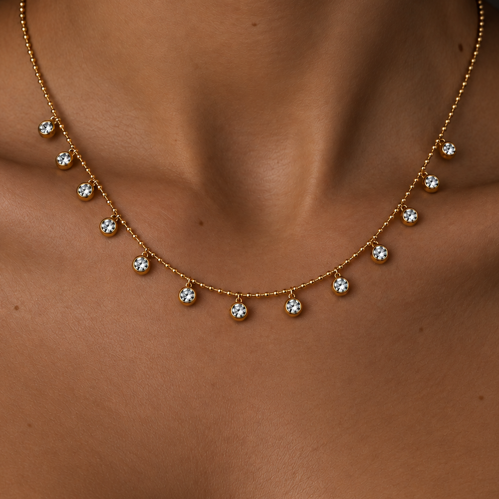 Gold-plated Titanium White Stone Necklace