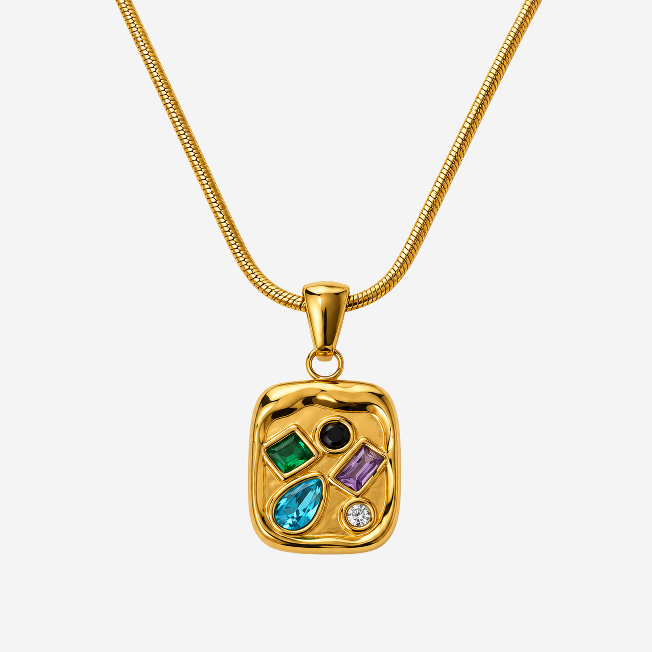 Gold-plated Titanium Colorful Stone Necklace