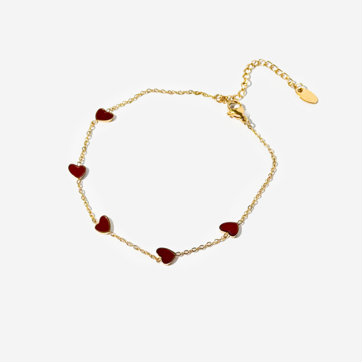 Gold-plated Titanium Anklet with Hearts Bracelet