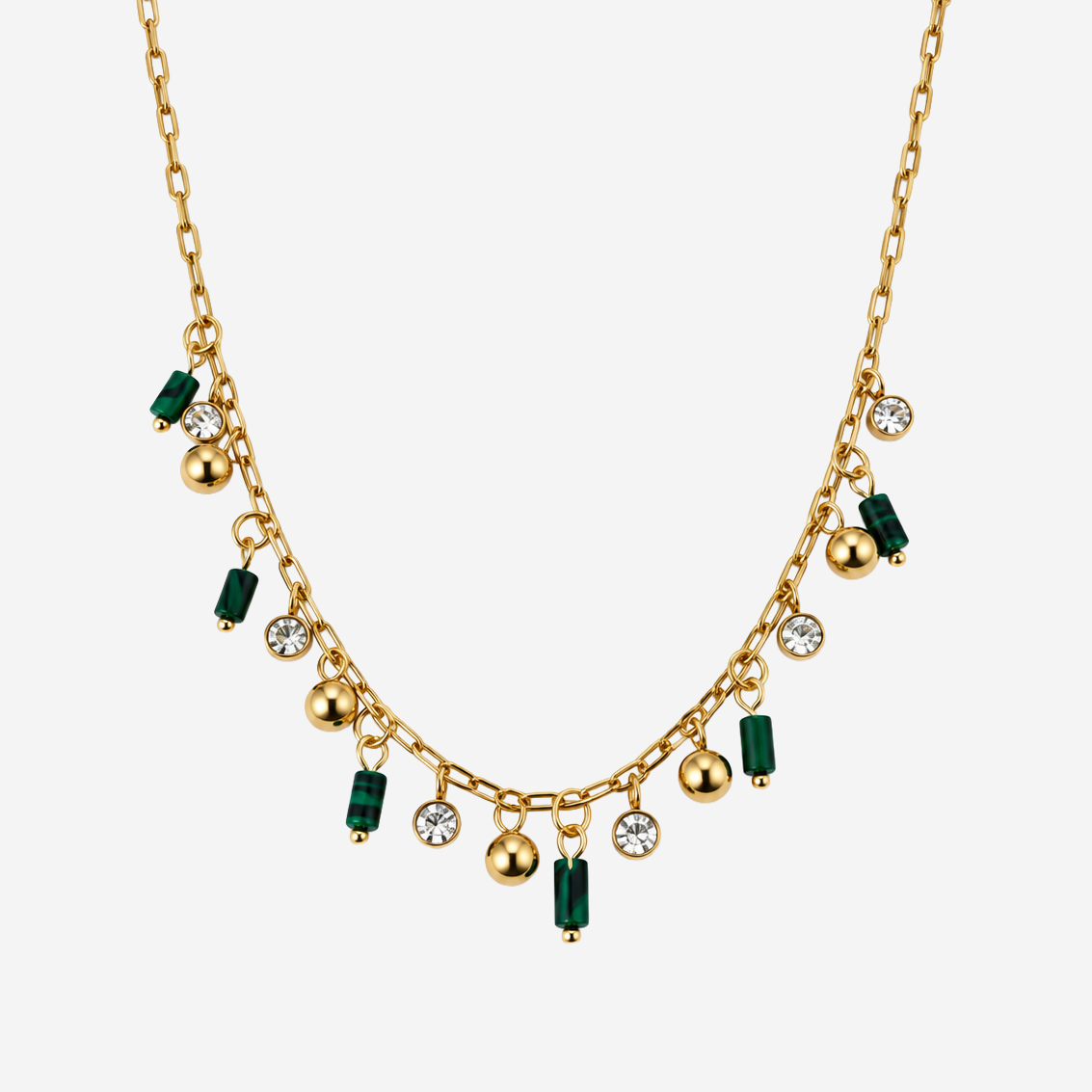 Gold-plated Titanium Green Stone Necklace