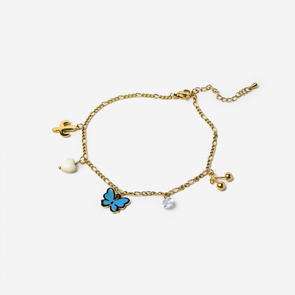 Gold-plated Titanium Colorful Light Blue with Butterflies Bracelet