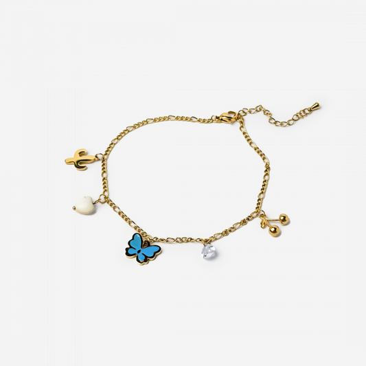Gold-plated Titanium Colorful Light Blue with Butterflies Bracelet