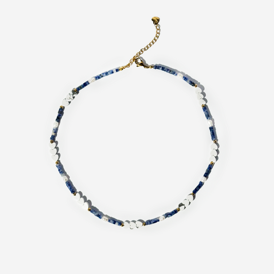 Gold-plated Titanium Blue with Hearts Necklace
