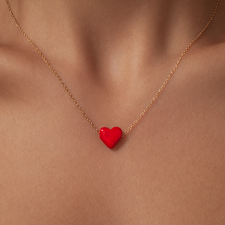 Gold-plated Titanium Red with Heart Necklace