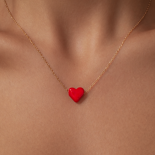 Gold-plated Titanium Red with Heart Necklace