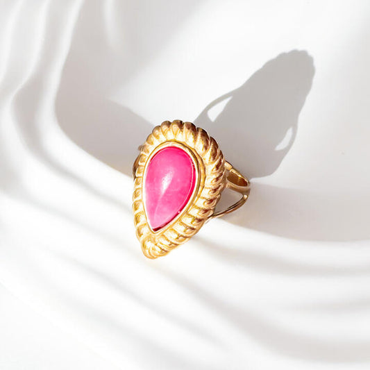 Gold-Plated Titanium Pink Ring with Pink Stones