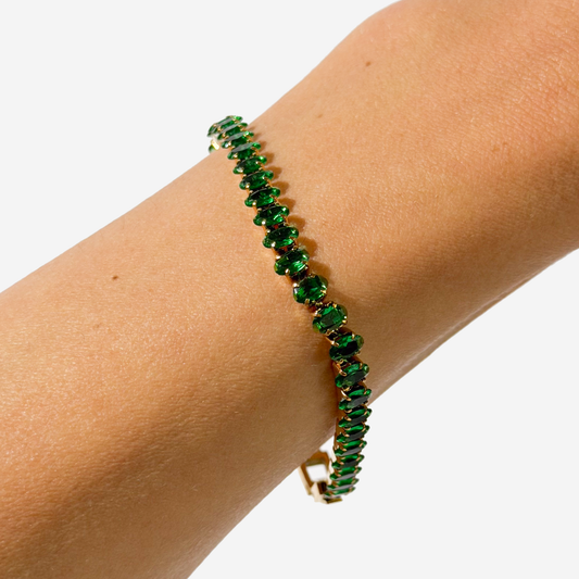 Gold-plated Titanium With Green Stones Bracelet