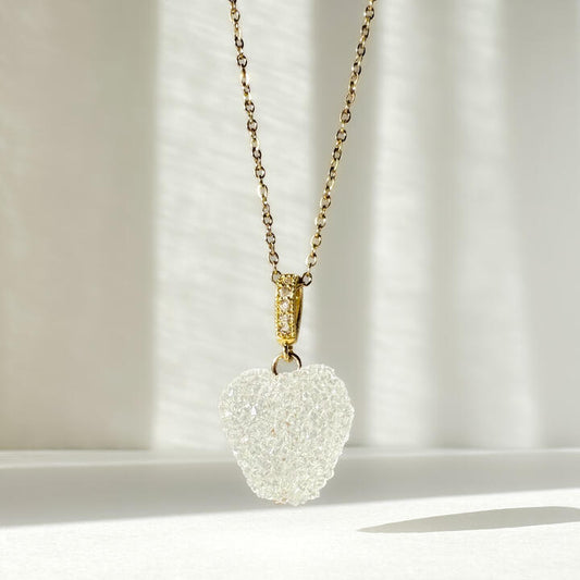 Gold-Plated Titanium White Necklace with Heart Pendant