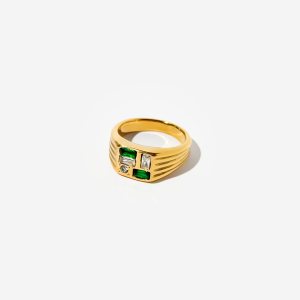 Gold-plated Titanium Green and White With Stone Ring