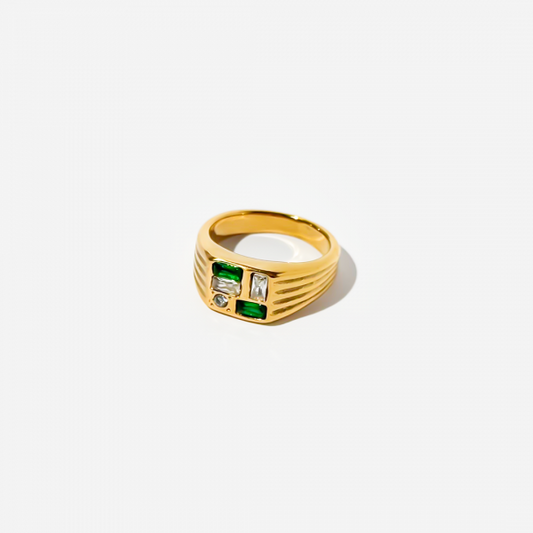 Gold-plated Titanium Green and White With Stone Ring