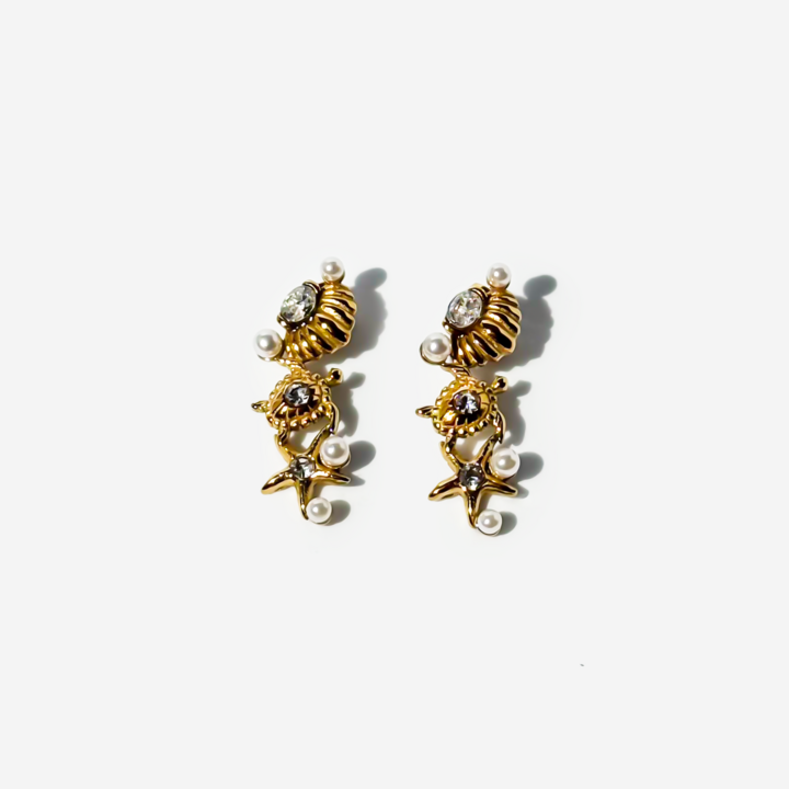 Gold-Plated Titanium Earrings with Sea Details