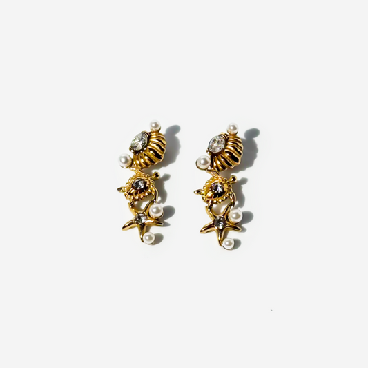 Gold-Plated Titanium Earrings with Sea Details