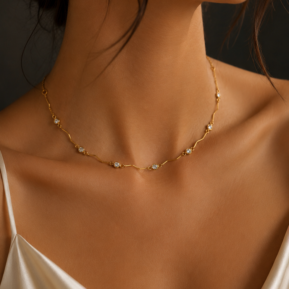 Gold-plated Titanium White Stone Necklace