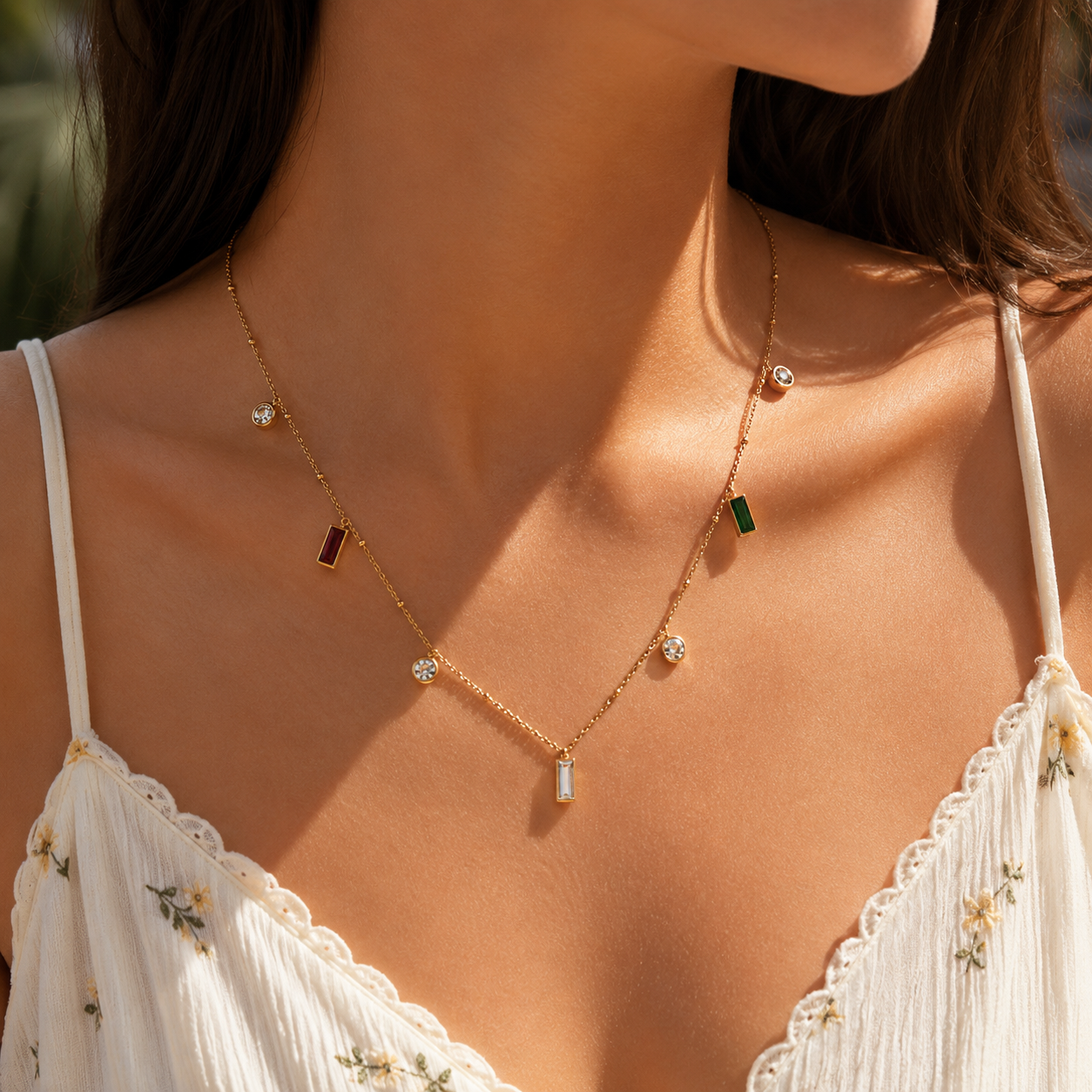 Gold-plated Titanium Colorful Stone Necklace
