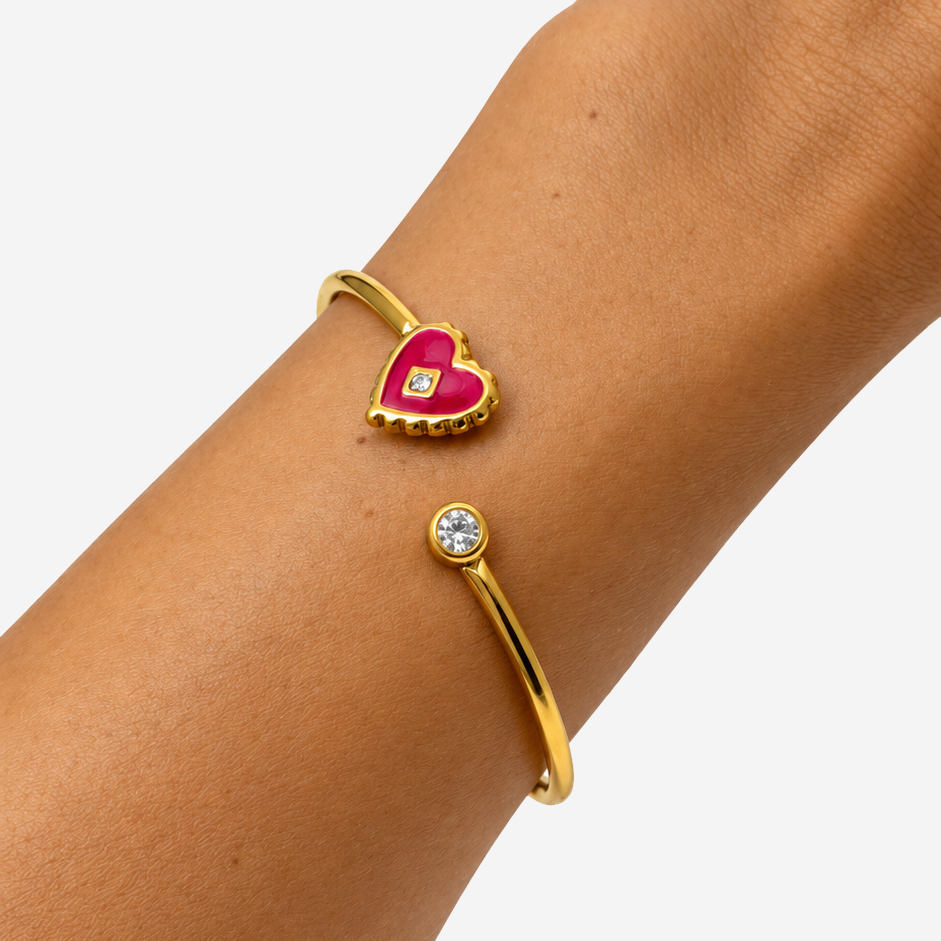 Titanium Gold Plated Bracelet Red Heart