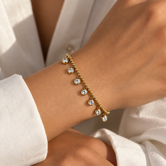 Gold-Plated Titanium Bracelet with White Stone