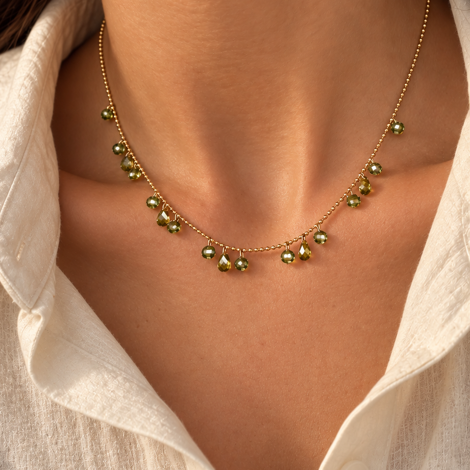 Green Disc Charm Necklace