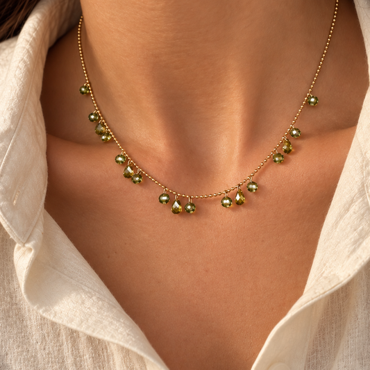 Green Disc Charm Necklace