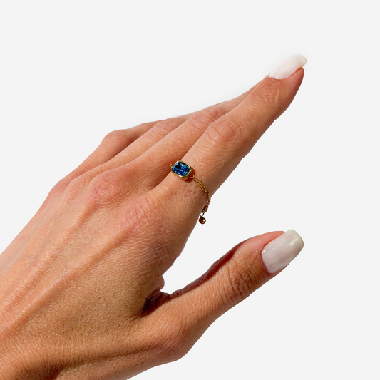 Gold-plated Titanium Blue With Stone Ring