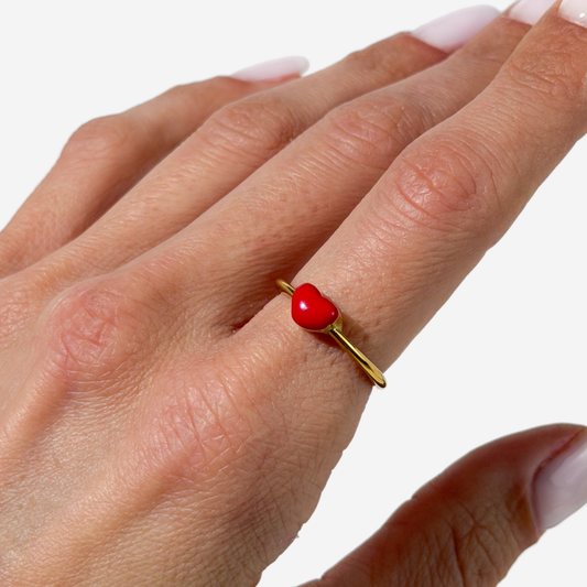 Gold-plated Titanium Red with Hearts Ring