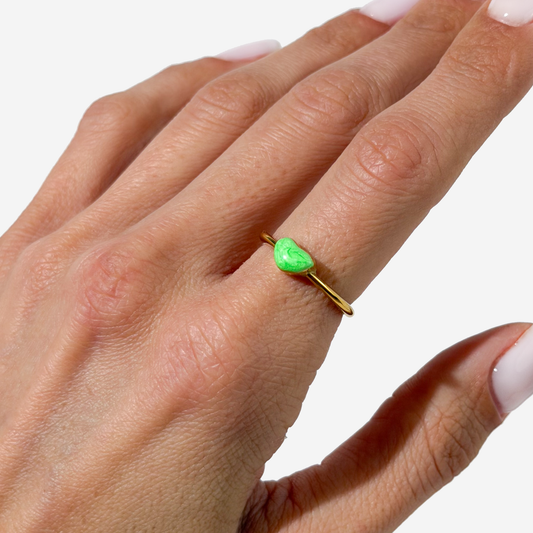 Gold-plated Titanium Green with Hearts Ring