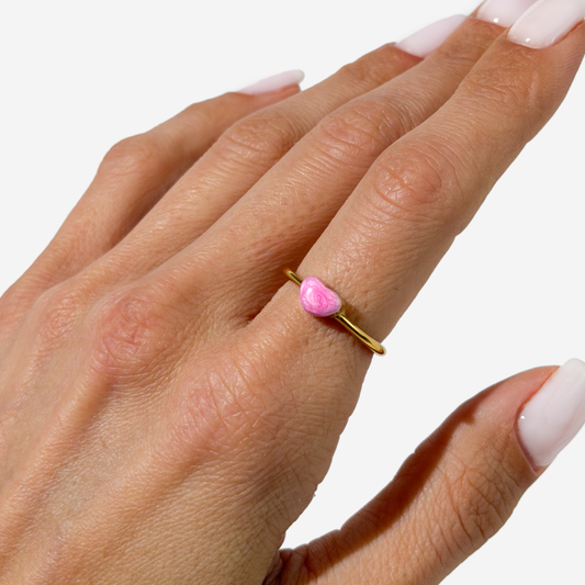 Gold-plated Titanium Pink with Hearts Ring