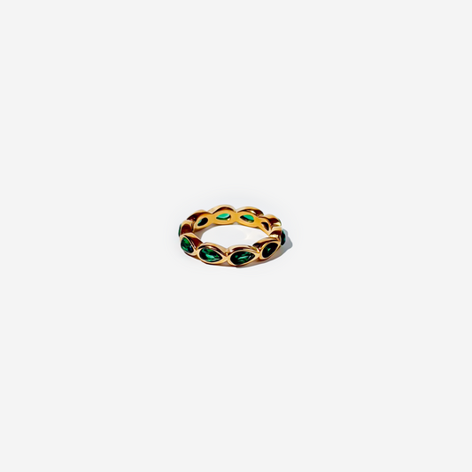 Gold-plated Titanium Green With Stone Ring