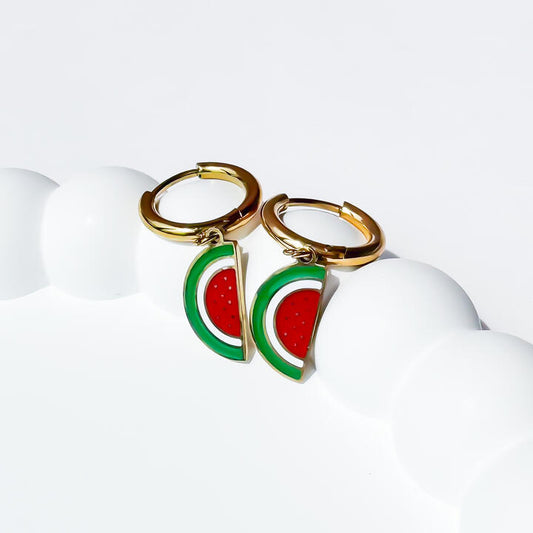 Gold-Plated Titanium Watermelon-Shaped Earrings