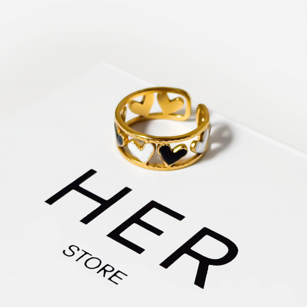 Gold-Plated Titanium Black Ring with Hearts
