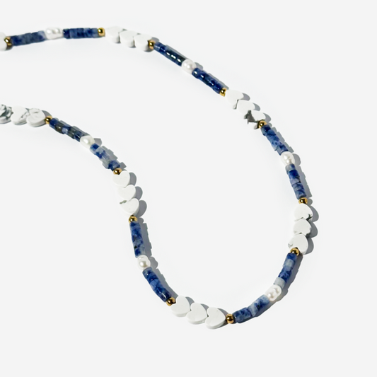 Gold-plated Titanium Blue with Hearts Necklace