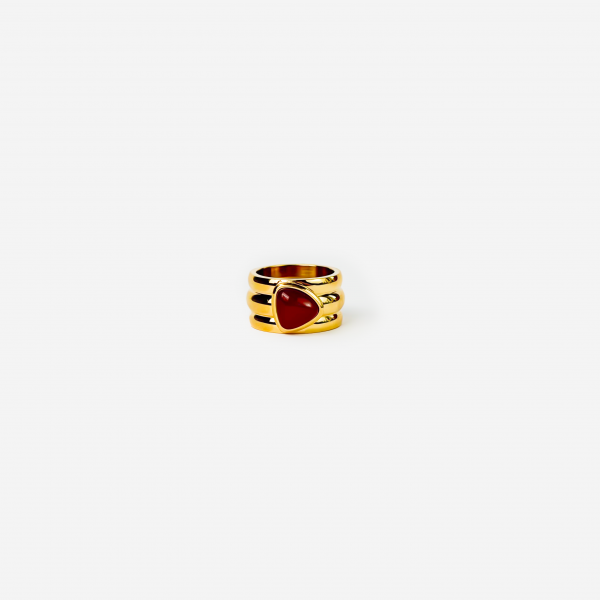 Gold-plated Titanium Red With Stone Ring