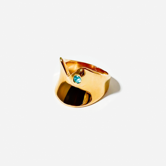 Gold-plated Titanium Light Blue With Stone Ring