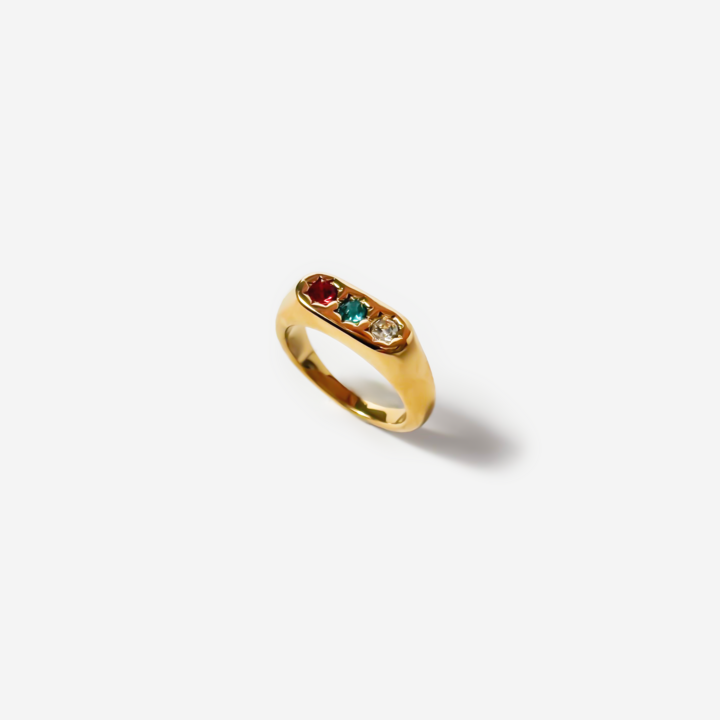 Gold-plated Titanium Colorful With Stones Ring