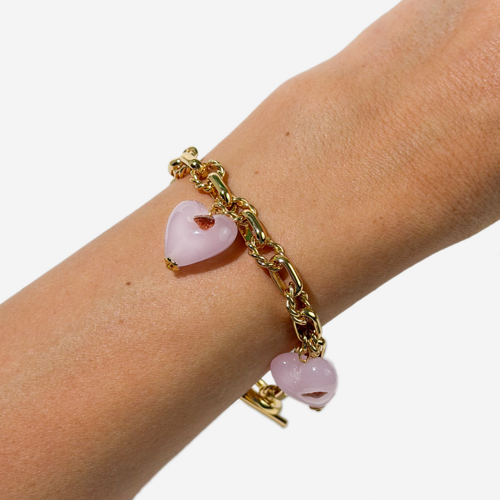 Gold-plated Titanium with Hearts Bracelet