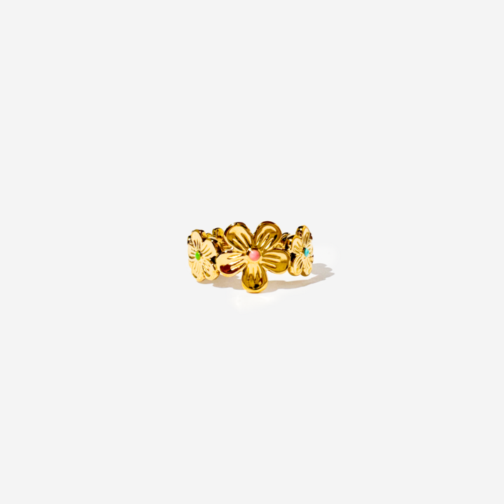Gold-plated Titanium with Flowers Ring