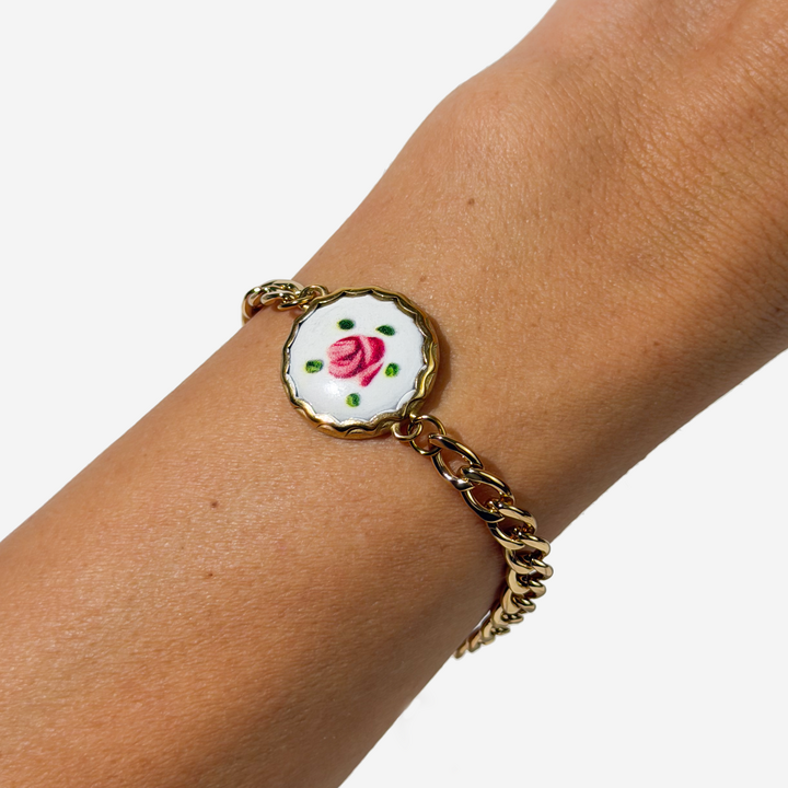 Gold-plated Titanium Rose with Ornament Bracelet