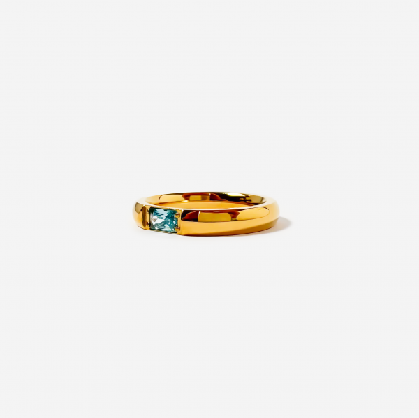 Gold-plated Titanium Light Blue With Stone Ring
