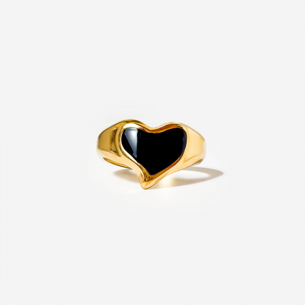 Gold-plated Titanium Black Heart Shaped Ring