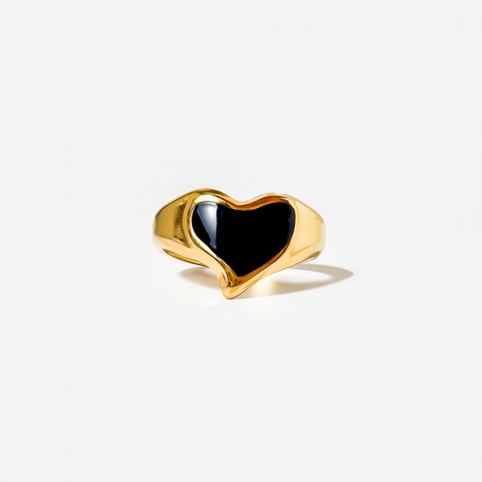Gold-plated Titanium Black Heart Shaped Ring