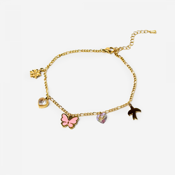 Gold-plated Titanium Anklet Pink with Butterflies Bracelet
