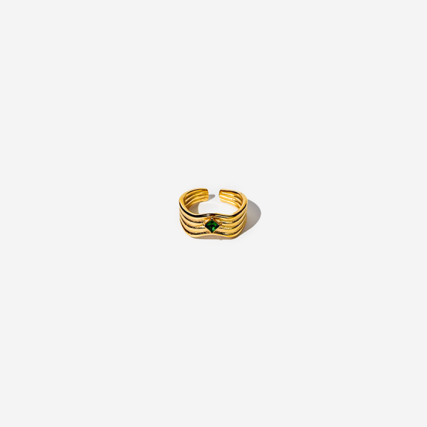 Gold-plated Titanium Green With Stone Ring