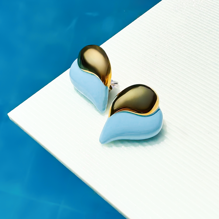 Gold-plated Titanium Bold Light Blue Earrings