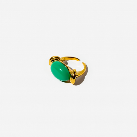 Gold-plated Titanium Green with Stone Ring