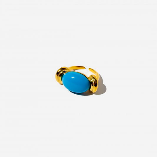 Gold-plated Titanium Blue with Stone Ring