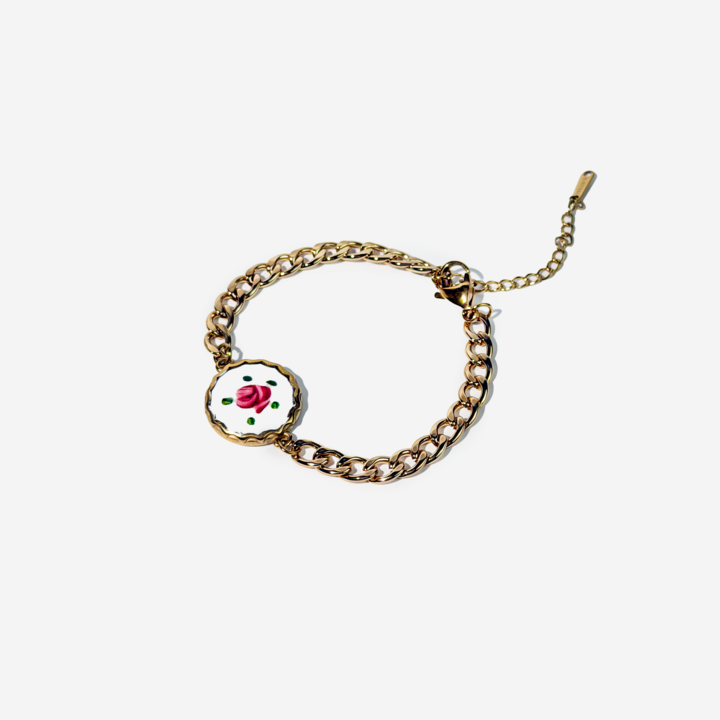Gold-plated Titanium Rose with Ornament Bracelet