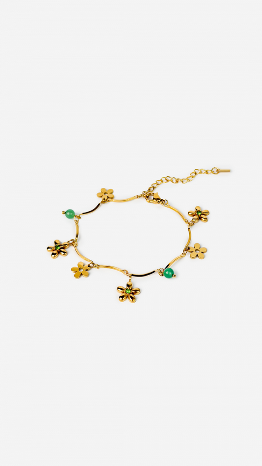 Gold-plated Titanium with Flowers Bracelet