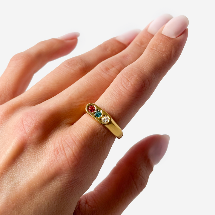 Gold-plated Titanium Colorful With Stones Ring