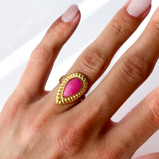 Gold-Plated Titanium Pink Ring with Pink Stones