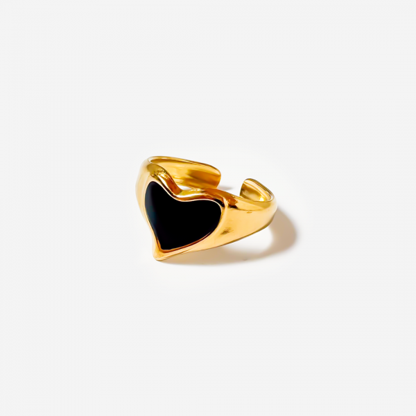 Gold-plated Titanium Black Heart Shaped Ring